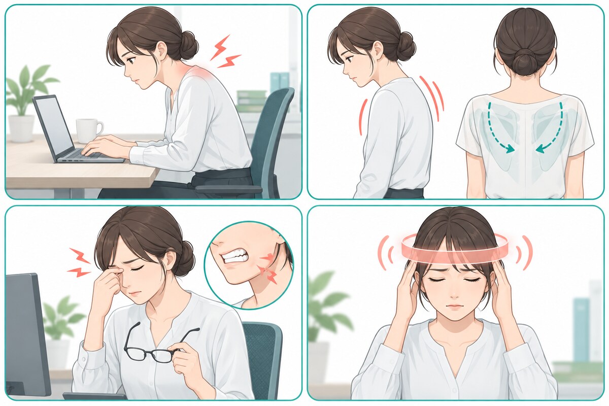 肩こり・首こりと頭痛の負担を4つに分けたチェックイメージ