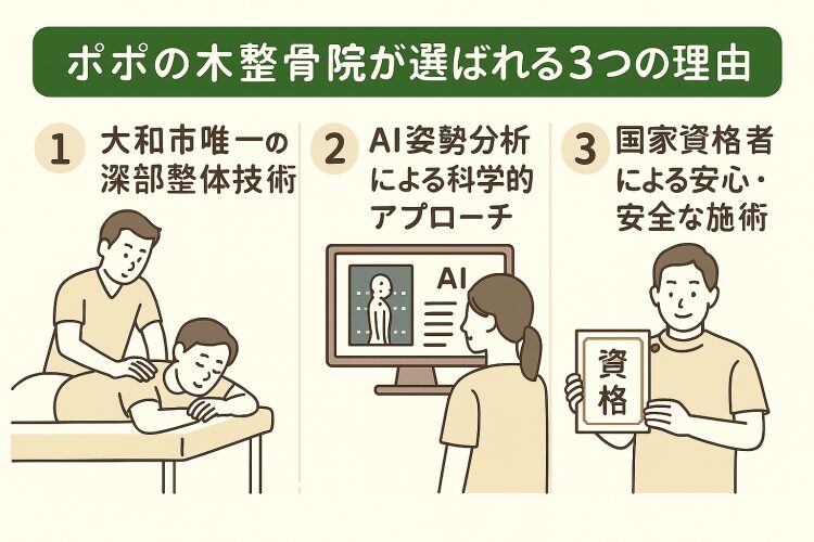 ポポの木整骨院が選ばれる3つの理由