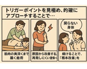 トリガーポイントマッサージの効果について説明した漫画画像
