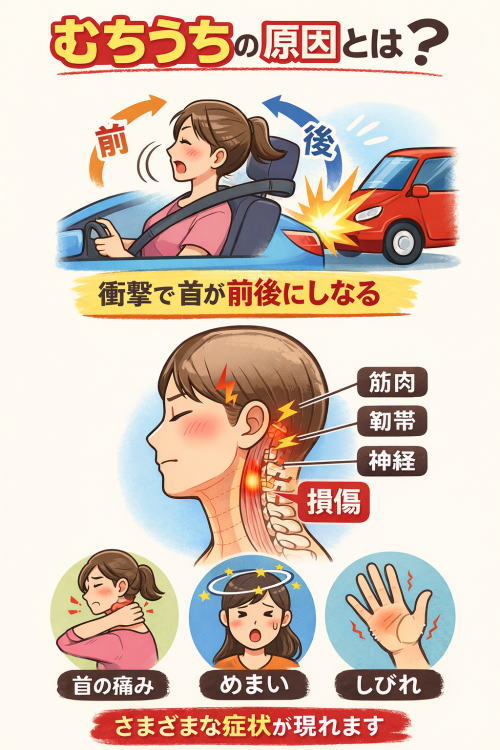 むち打ちの原因についての解説図