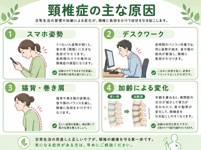 頸椎症が起こりやすくなる主な4つの原因