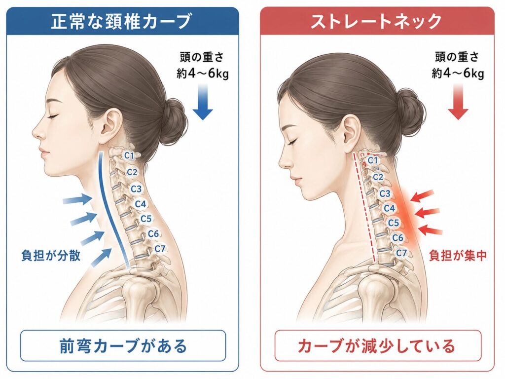 ストレートネックの首の負担
