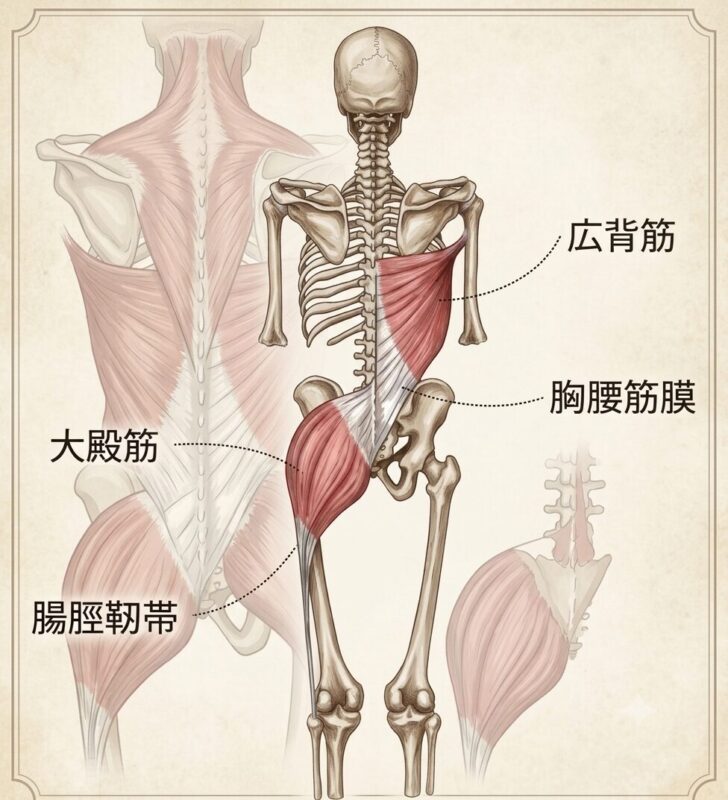 胸腰筋膜と広背筋、殿筋のつながり