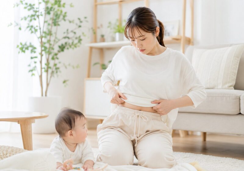 産後太りやお腹まわりの体型変化に悩む育児中の女性