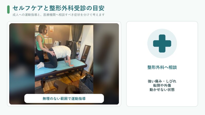 当院で行う成人への運動指導と整形外科受診の目安